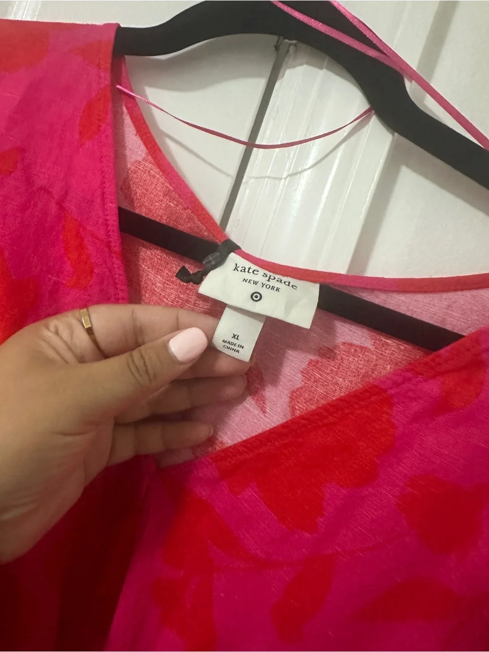 kate spade Pink & Red Floral Wrap-Style Tiered Dress